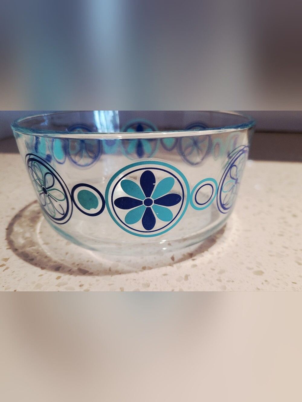 VTG Pyrex Clear Blue Glass & Turquoise Medallion Design Bowls | Set of 2 - Picture 2 of 3